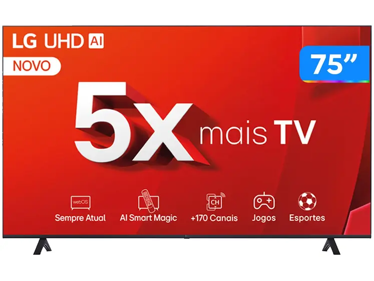 Smart TV 75 polegadas 4K LG Ultra HD 75UT8050 com Processador a5 Ger7 AI Alexa